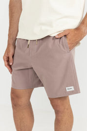 RHYTHM BOX JAM – 17" TEXTURED LINEN BLEND ELASTIC WAIST SHORT – DUSTY MAUVE
