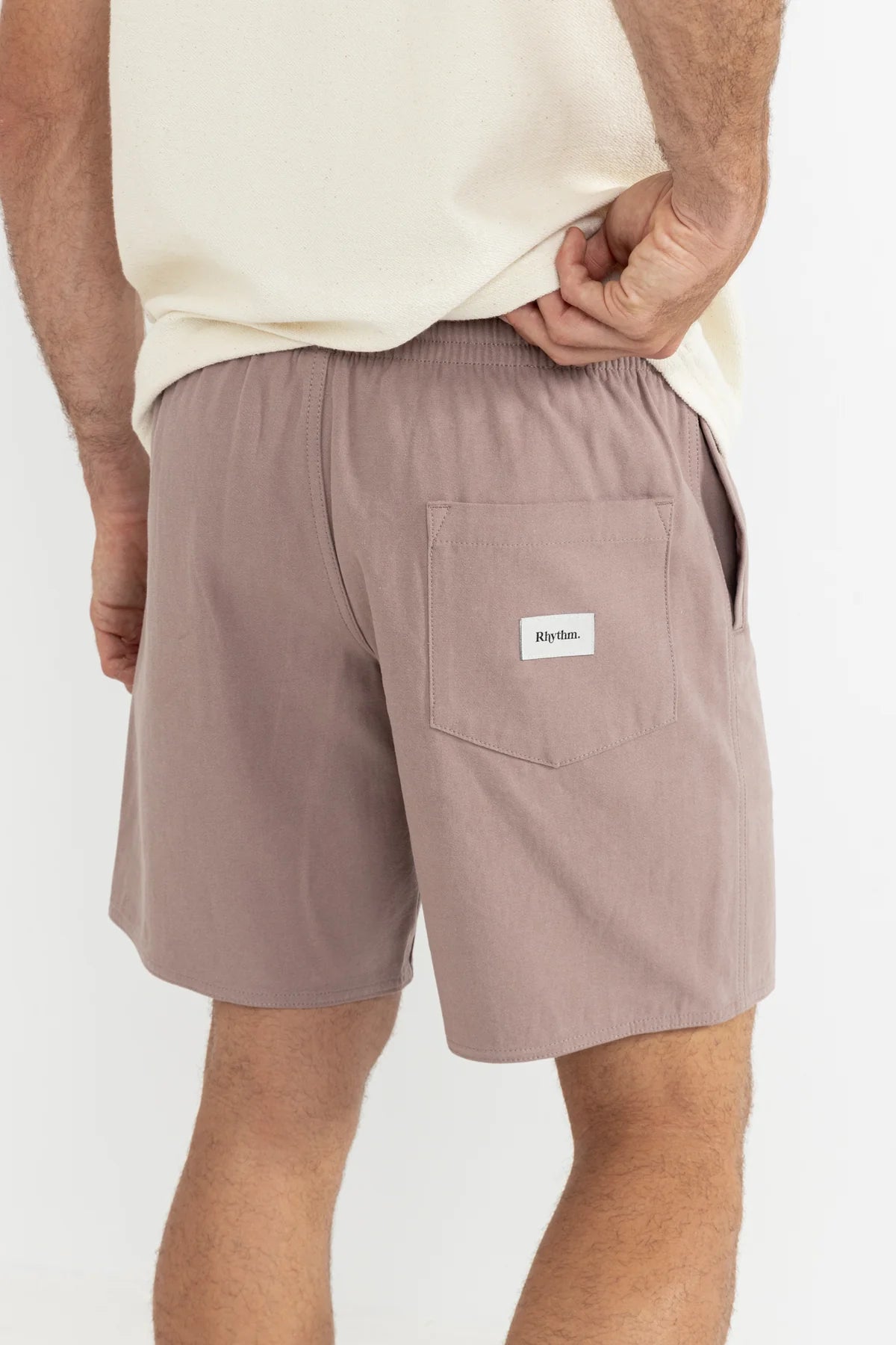 RHYTHM BOX JAM – 17" TEXTURED LINEN BLEND ELASTIC WAIST SHORT – DUSTY MAUVE