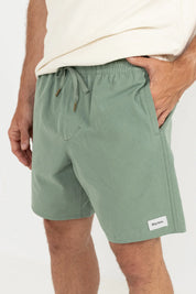 RHYTHM BOX JAM – 17" TEXTURED LINEN BLEND ELASTIC WAIST SHORT – HERB