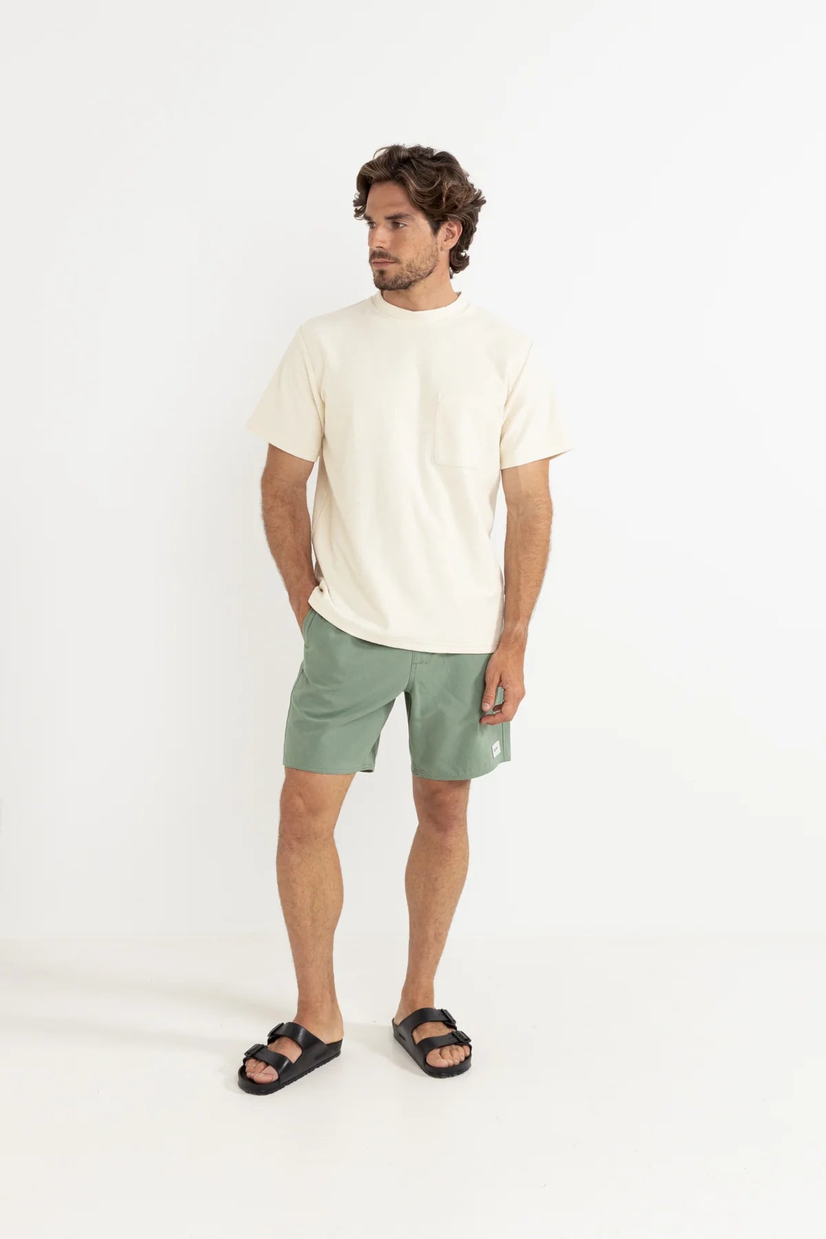 RHYTHM BOX JAM – 17" TEXTURED LINEN BLEND ELASTIC WAIST SHORT – HERB