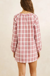 RHYTHM CHELSEA CHECK LONG SLEEVE MINI DRESS – PLUM