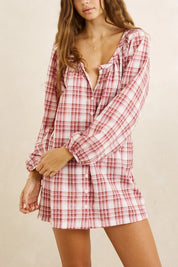 RHYTHM CHELSEA CHECK LONG SLEEVE MINI DRESS – PLUM