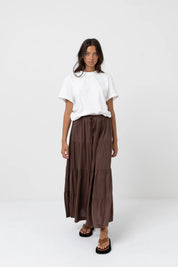 RHYTHM CLASSIC TIERED MAXI SKIRT – CHOCOLATE