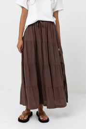 RHYTHM CLASSIC TIERED MAXI SKIRT – CHOCOLATE