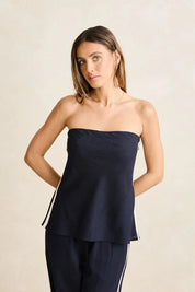 RHYTHM CONTRAST LINEN STRAPLESS TOP – OCEAN