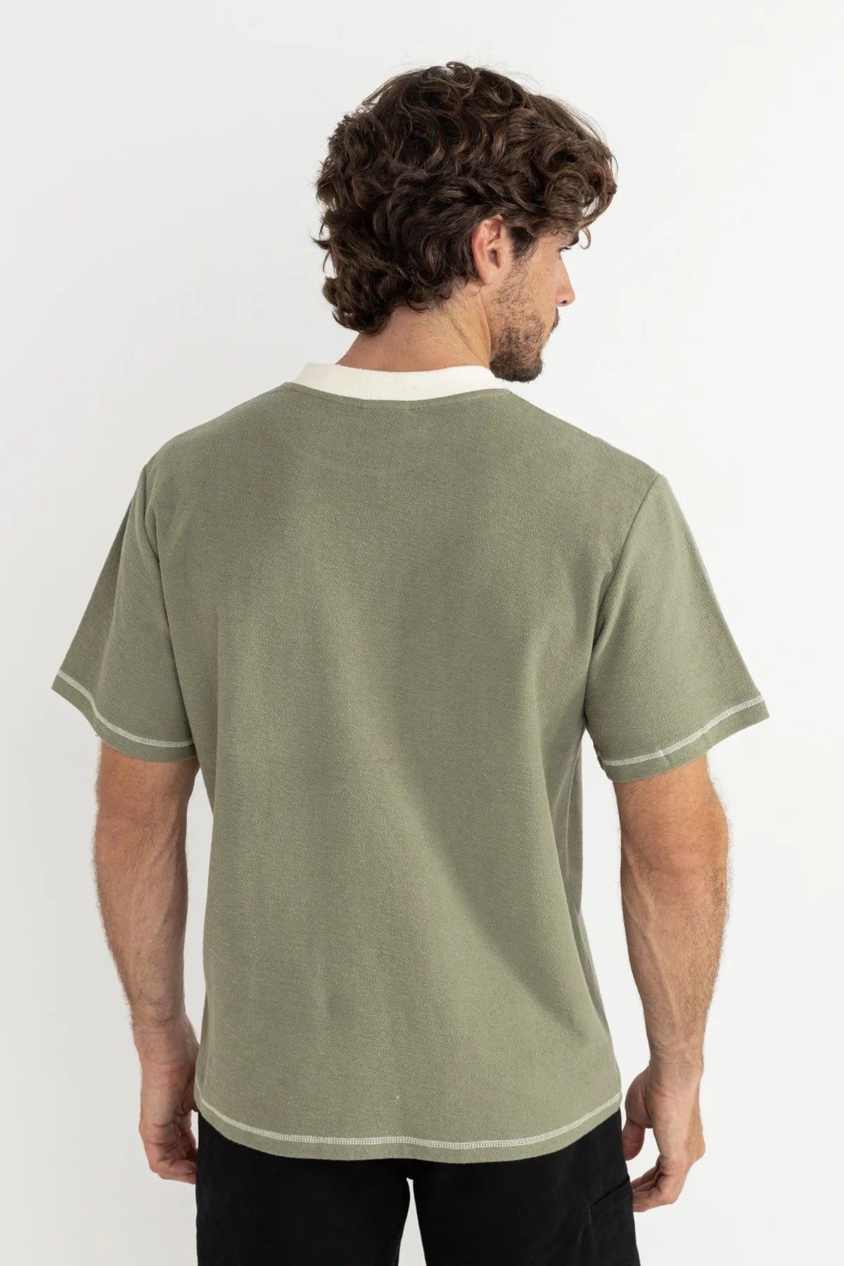 RHYTHM CONTRAST VINTAGE TERRY SS T-SHIRT – RELAXED FIT CONTRAST STITCH TEE – SAGE