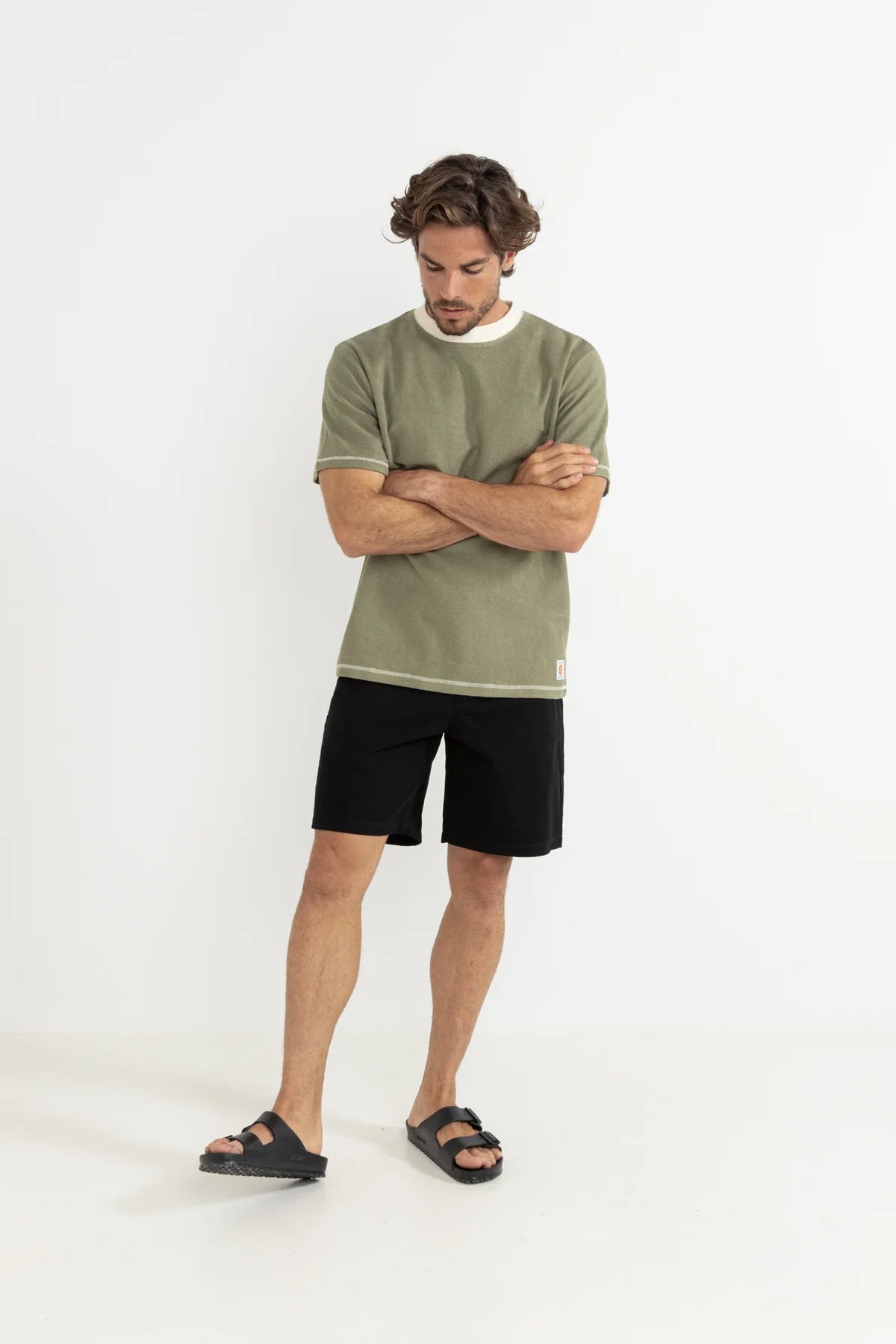 RHYTHM CONTRAST VINTAGE TERRY SS T-SHIRT – RELAXED FIT CONTRAST STITCH TEE – SAGE