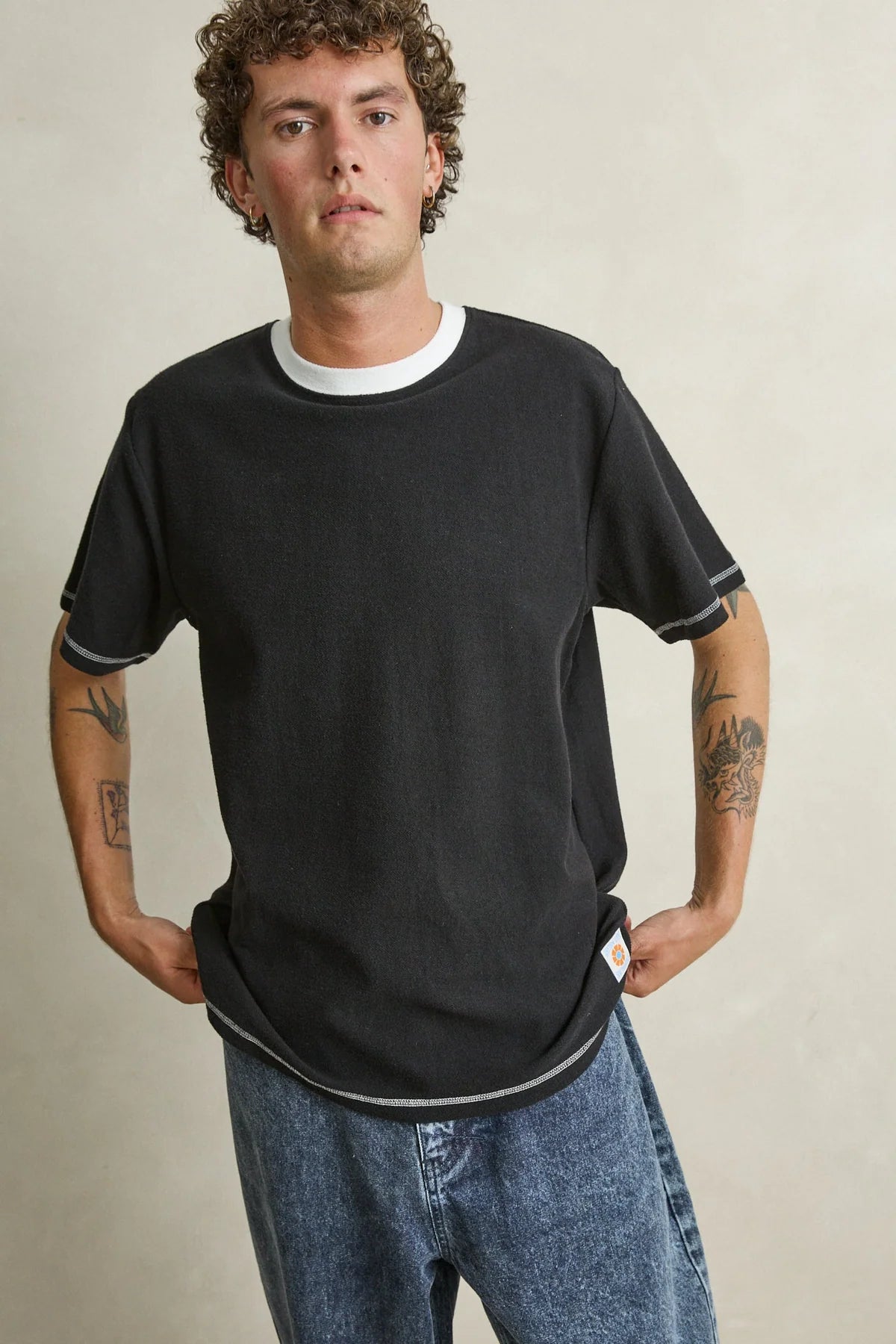 RHYTHM CONTRAST VINTAGE TERRY SS T-SHIRT - BLACK