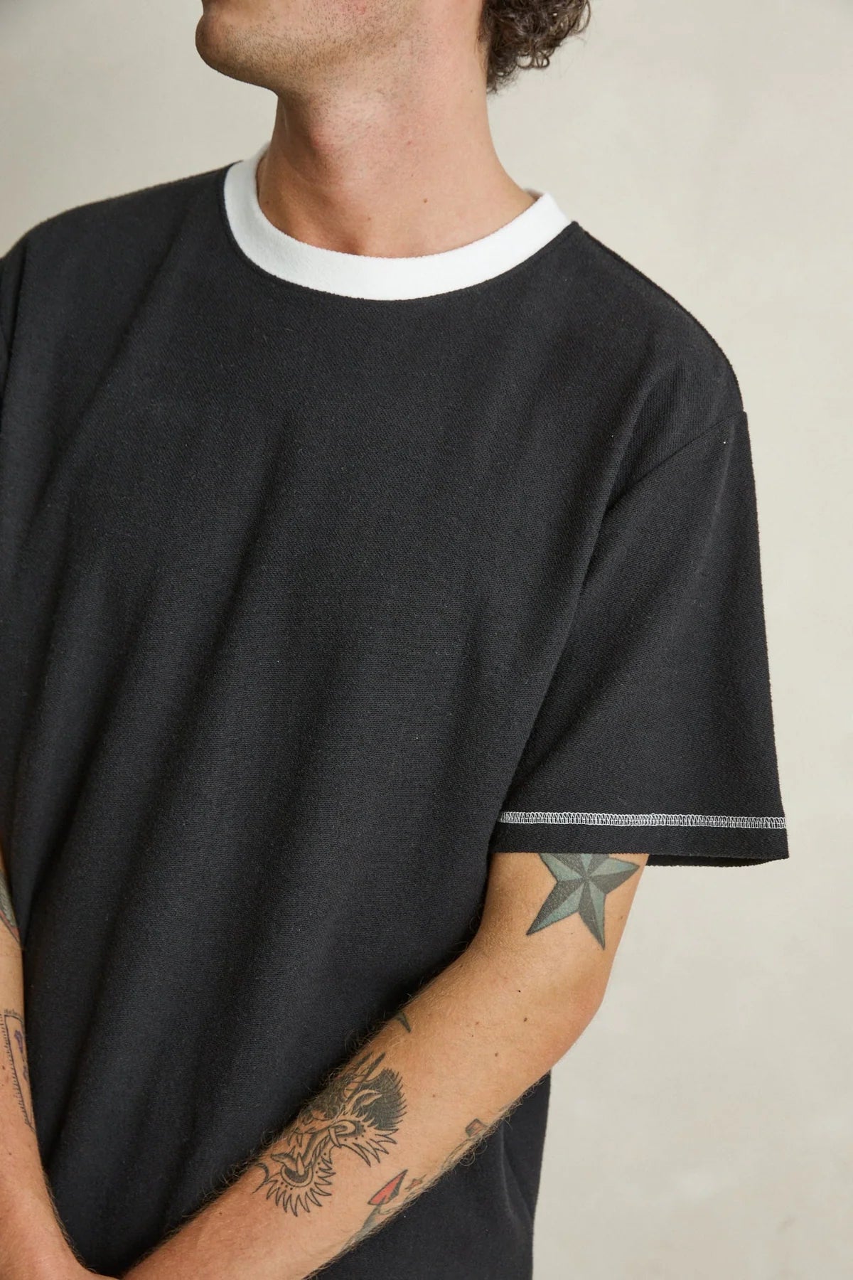 RHYTHM CONTRAST VINTAGE TERRY SS T-SHIRT - BLACK