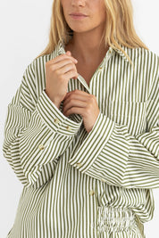 RHYTHM COVE STRIPE LONG SLEEVE SHIRT – OVERSIZED BUTTON UP LIGHTWEIGHT SHIRT – ALOE
