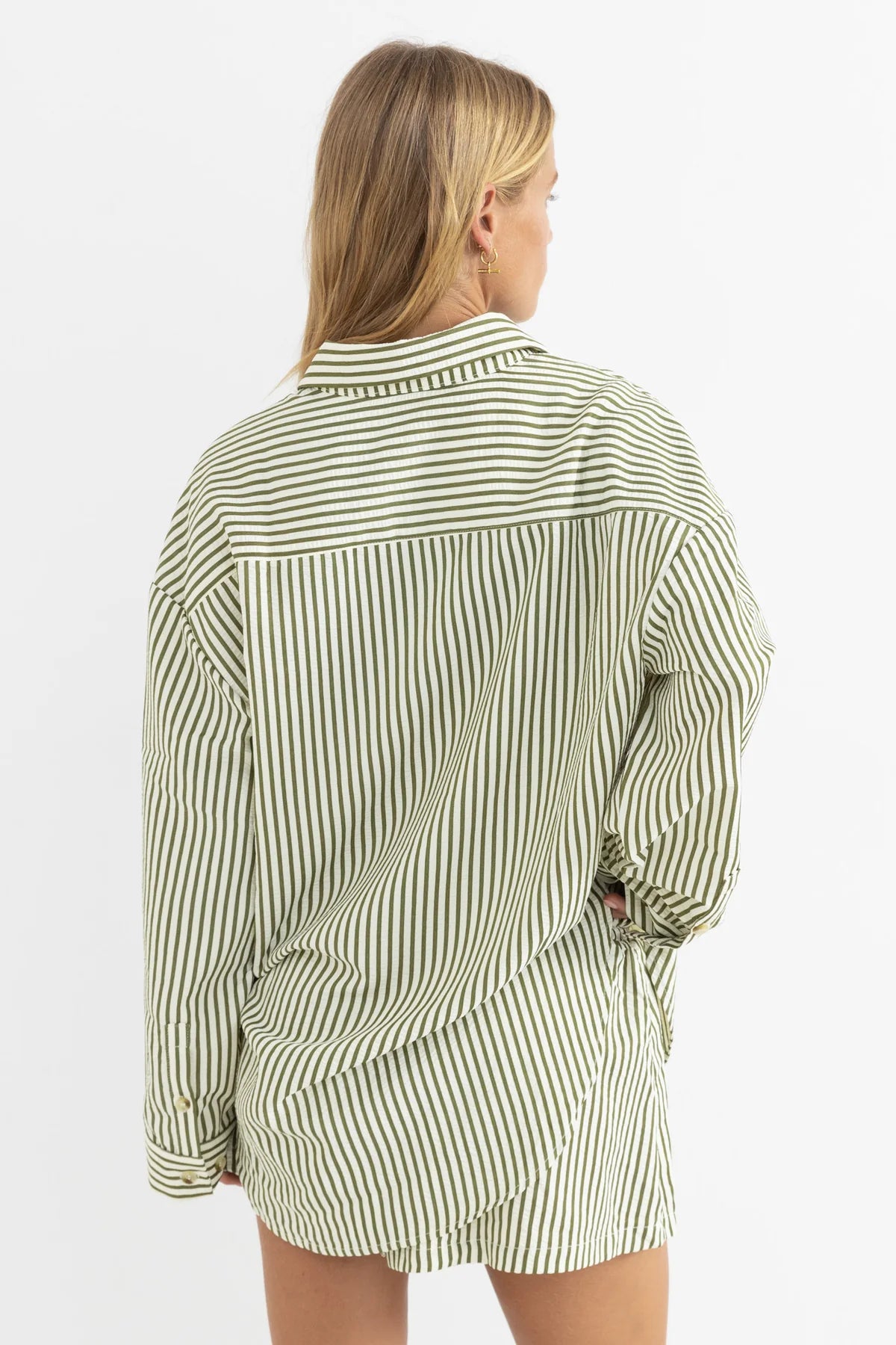 RHYTHM COVE STRIPE LONG SLEEVE SHIRT – OVERSIZED BUTTON UP LIGHTWEIGHT SHIRT – ALOE