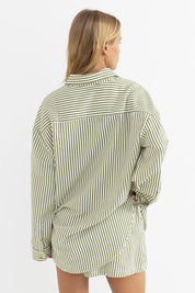 RHYTHM COVE STRIPE LONG SLEEVE SHIRT – OVERSIZED BUTTON UP LIGHTWEIGHT SHIRT – ALOE