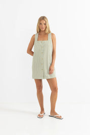 RHYTHM COVE STRIPE MINI DRESS – RELAXED LOOSE FIT BUTTON FRONT SUMMER DRESS – ALOE