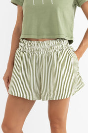 RHYTHM COVE STRIPE SHORT – MID-HIGH RISE RELAXED FIT ELASTIC WAIST SHORTS – ALOE