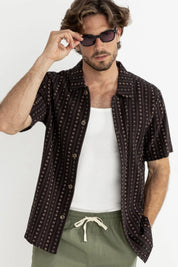 RHYTHM DAKOTA STRIPE SHIRT – VINTAGE INSPIRED SHORT SLEEVE STRIPE SHIRT – CHOCOLATE