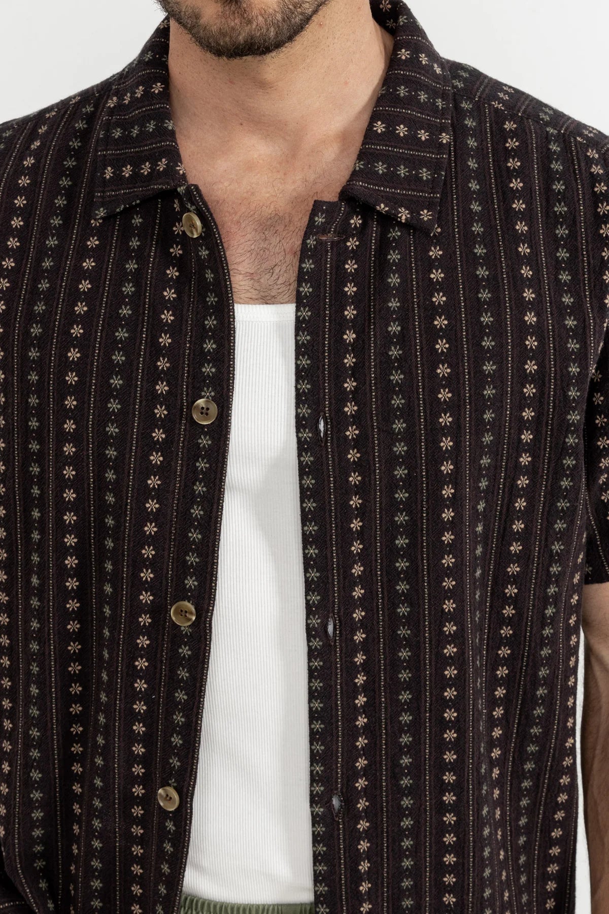 RHYTHM DAKOTA STRIPE SHIRT – VINTAGE INSPIRED SHORT SLEEVE STRIPE SHIRT – CHOCOLATE