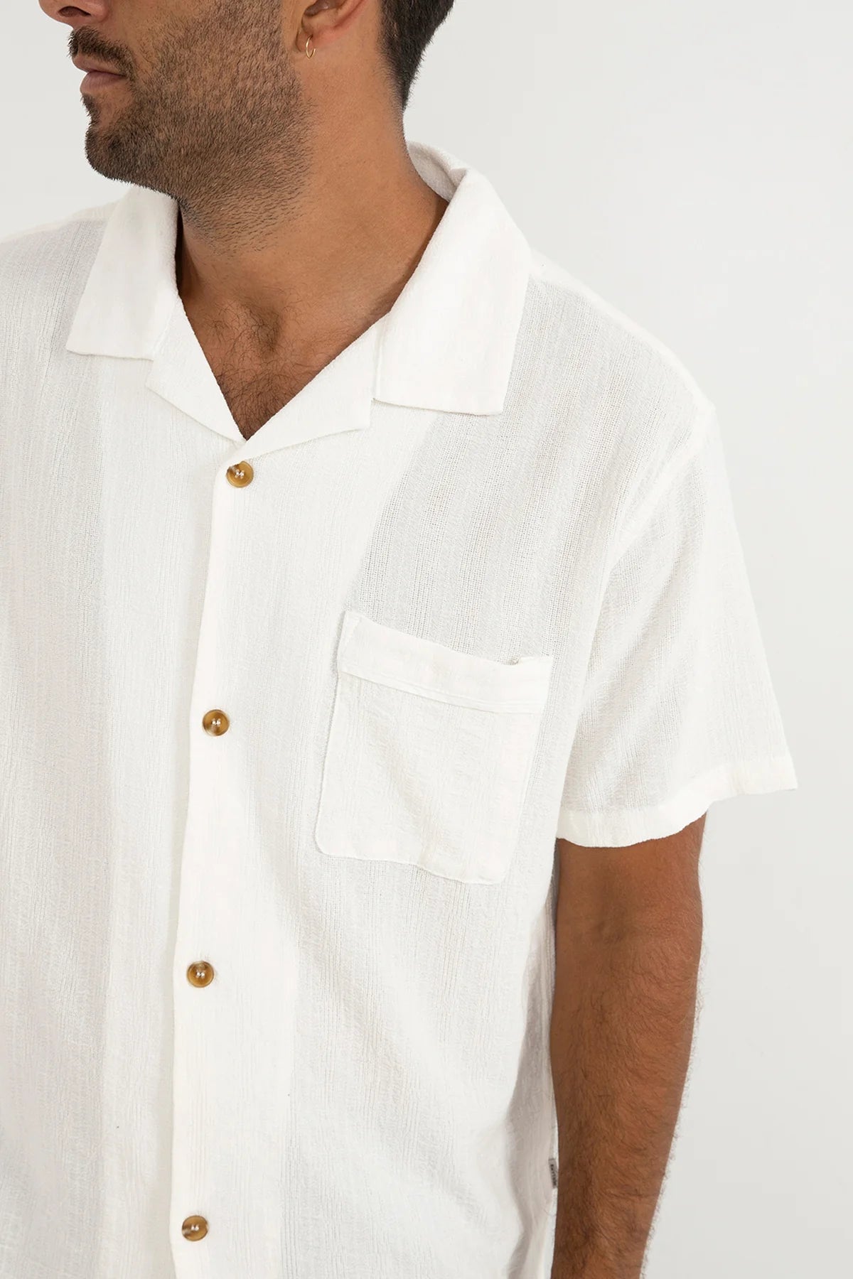 RHYTHM DAYTONA SHIRT – VINTAGE WASHED CUBAN COLLAR SHORT SLEEVE SHIRT – WHITE