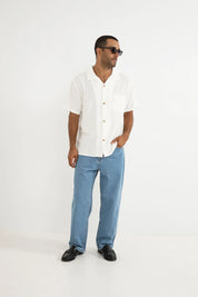 RHYTHM DAYTONA SHIRT – VINTAGE WASHED CUBAN COLLAR SHORT SLEEVE SHIRT – WHITE