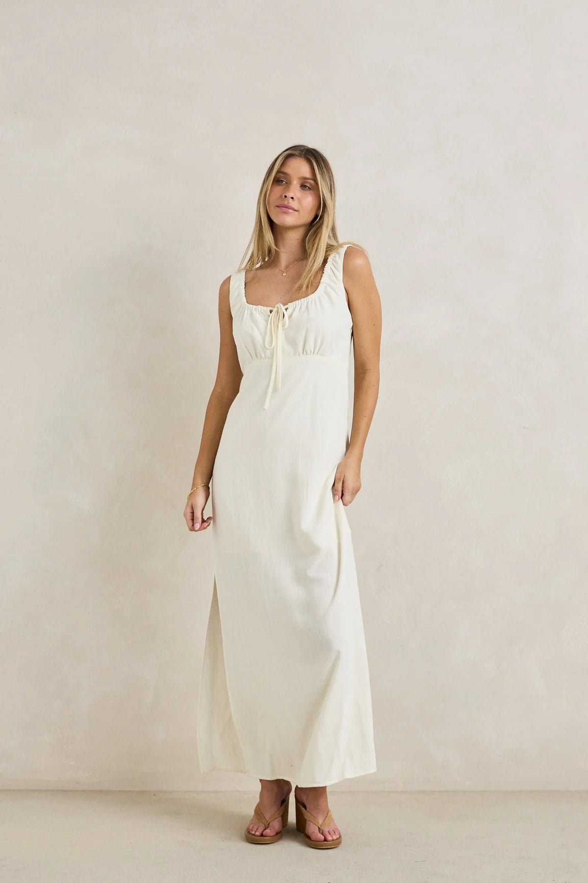 RHYTHM DEL RIO GATHERED MAXI DRESS WOMENS SUMMER DRESS WHITE
