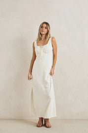 RHYTHM DEL RIO GATHERED MAXI DRESS WOMENS SUMMER DRESS WHITE