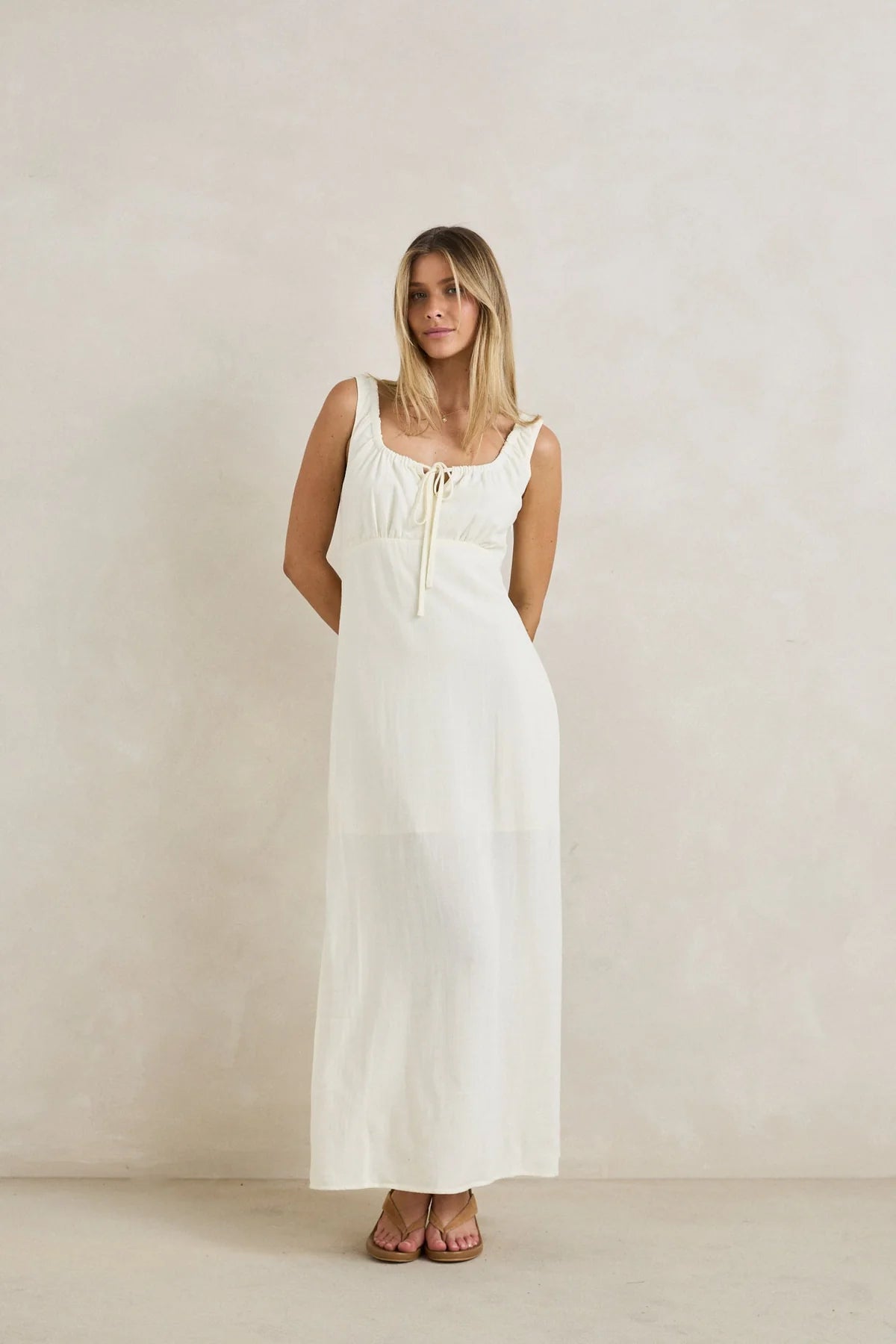 RHYTHM DEL RIO GATHERED MAXI DRESS WOMENS SUMMER DRESS WHITE