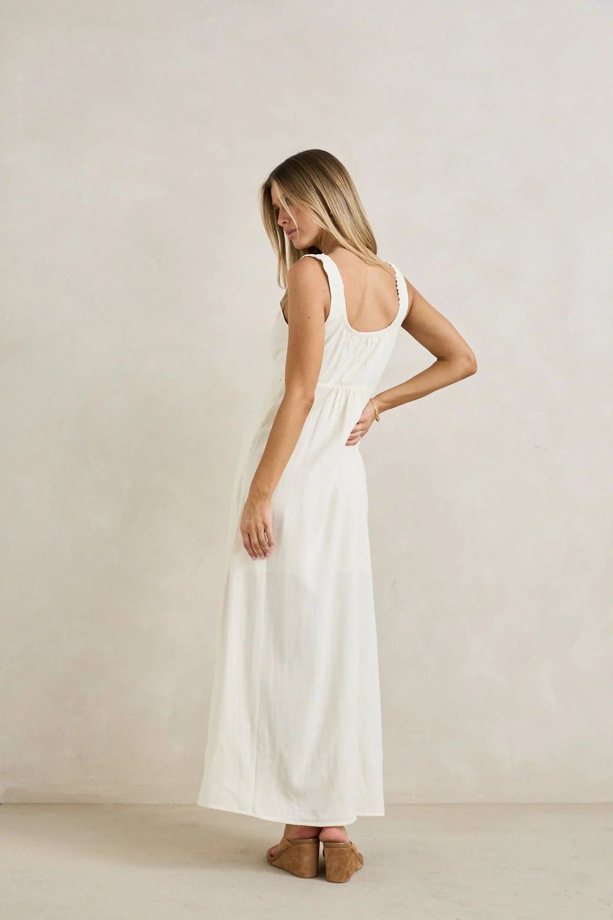 RHYTHM DEL RIO GATHERED MAXI DRESS WOMENS SUMMER DRESS WHITE