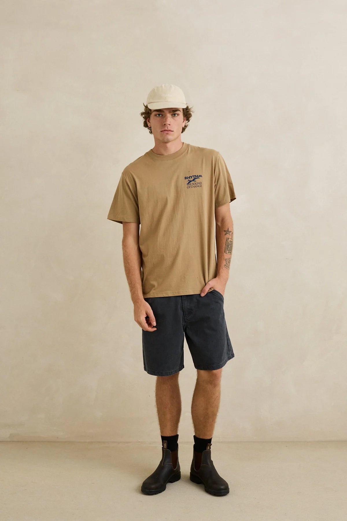 RHYTHM ESSENTIAL BRUSHED TWILL CAP STONE LOW PROFILE COASTAL MENS HAT