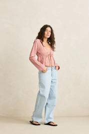 RHYTHM ESSENTIAL JEAN WOMENS LOW RISE BAGGY DENIM JEANS LIGHT BLUE STREETWEAR