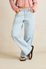 RHYTHM ESSENTIAL JEAN WOMENS LOW RISE BAGGY DENIM JEANS LIGHT BLUE STREETWEAR