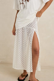 RHYTHM GIGI LACE MAXI SKIRT WHITE SHEER COASTAL WOMENS LAYERING SKIRT