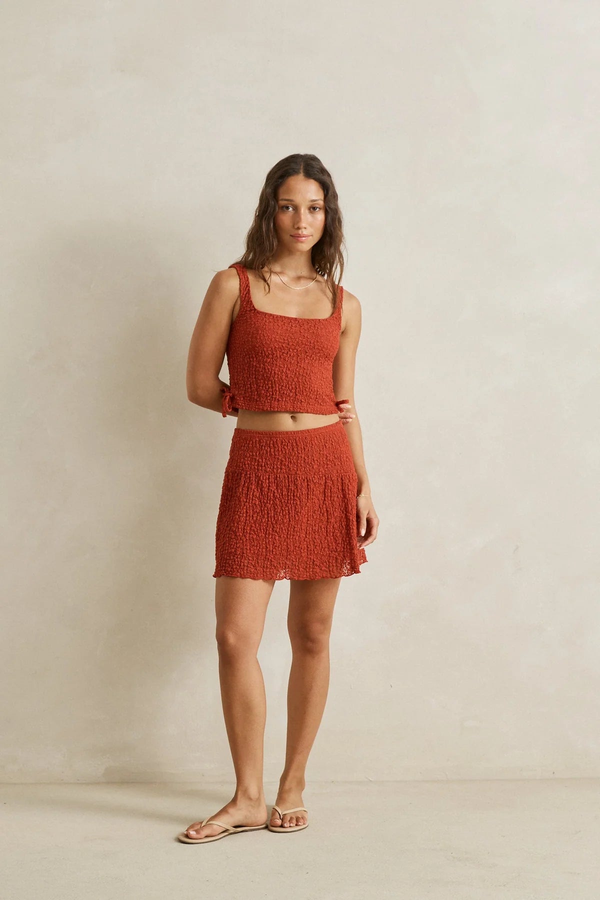 RHYTHM GIGI LACE TIE SIDE TOP - RED
