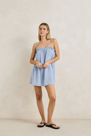 RHYTHM GOLDIE MINI DRESS WOMENS STRAPLESS SUMMER DRESS BLUE CHECK