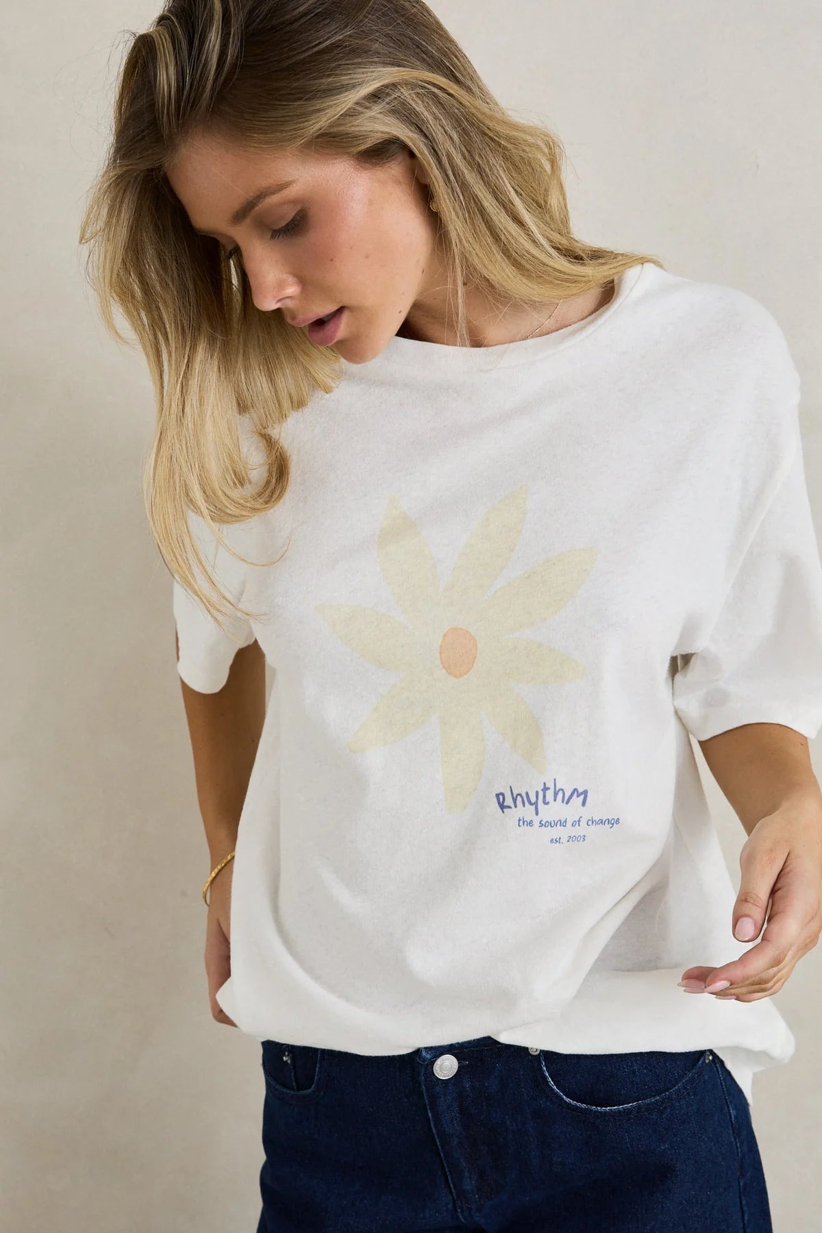 RHYTHM GOLDIE OVERSIZED T SHIRT WOMENS RELAXED FIT TEE WHITE