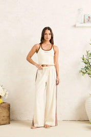 RHYTHM HANALEI BEACH PANT WOMENS WIDE LEG RELAXED PANTS DRAWSTRING CREAM