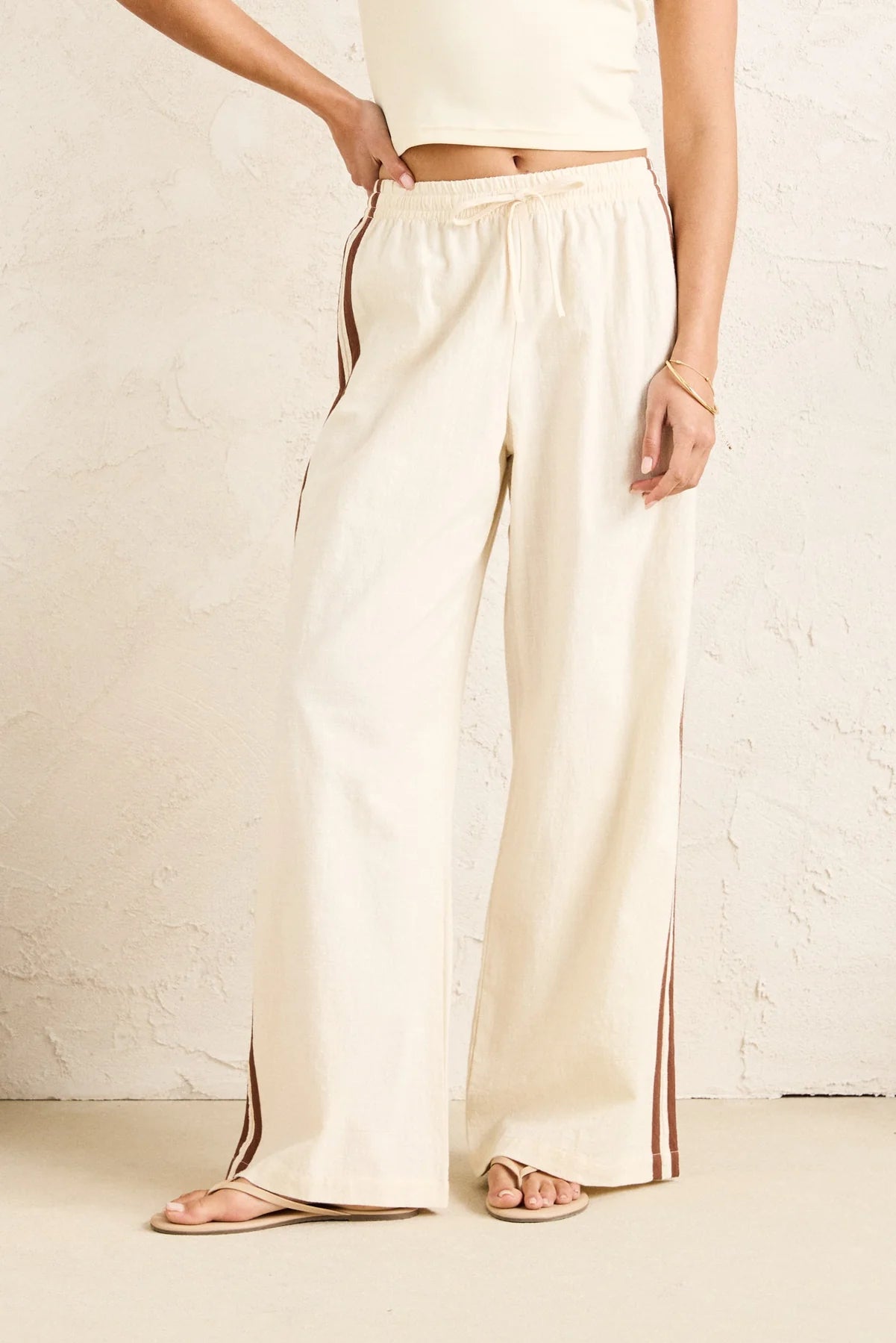 RHYTHM HANALEI BEACH PANT WOMENS WIDE LEG RELAXED PANTS DRAWSTRING CREAM