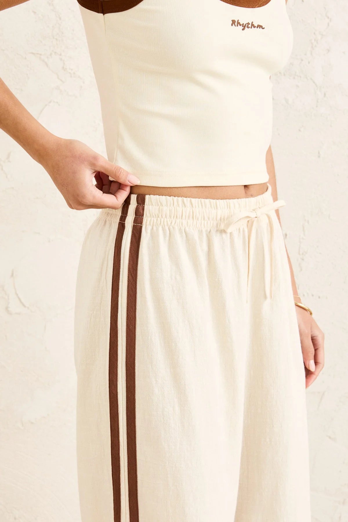 RHYTHM HANALEI BEACH PANT WOMENS WIDE LEG RELAXED PANTS DRAWSTRING CREAM