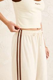 RHYTHM HANALEI BEACH PANT WOMENS WIDE LEG RELAXED PANTS DRAWSTRING CREAM