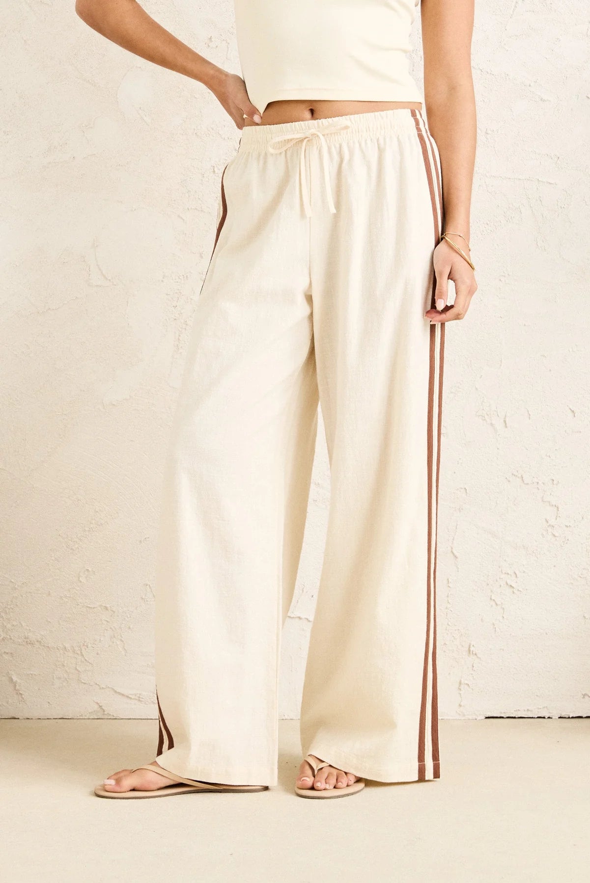 RHYTHM HANALEI BEACH PANT WOMENS WIDE LEG RELAXED PANTS DRAWSTRING CREAM