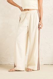 RHYTHM HANALEI BEACH PANT WOMENS WIDE LEG RELAXED PANTS DRAWSTRING CREAM