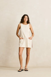 RHYTHM HANALEI MINI DRESS WOMENS SUMMER A-LINE DRESS SPORTY STYLE CREAM