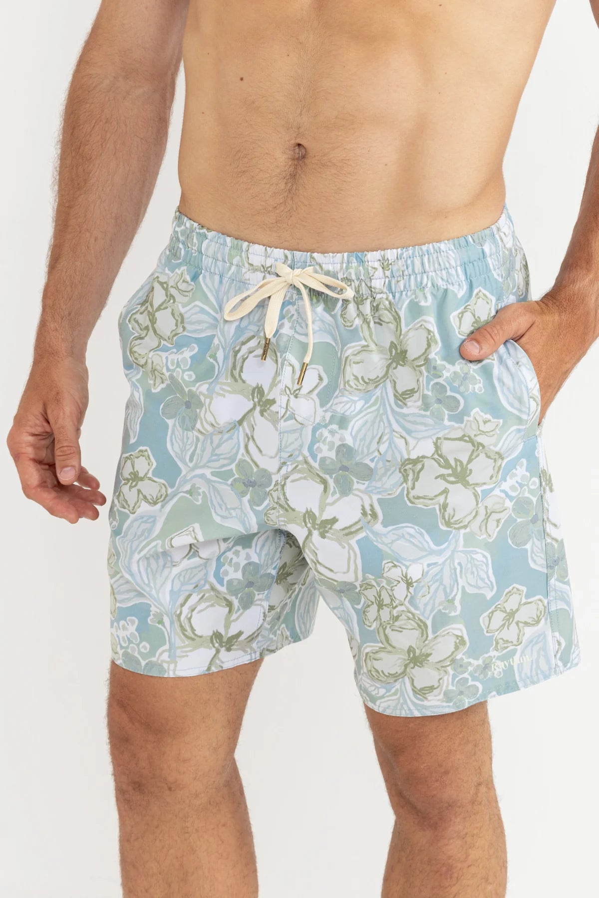 RHYTHM IN BLOOM BEACH SHORT – 17" RELAXED ELASTIC WAIST BEACH SHORT – SEA BLUE
