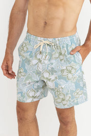 RHYTHM IN BLOOM BEACH SHORT – 17" RELAXED ELASTIC WAIST BEACH SHORT – SEA BLUE