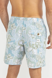 RHYTHM IN BLOOM BEACH SHORT – 17" RELAXED ELASTIC WAIST BEACH SHORT – SEA BLUE