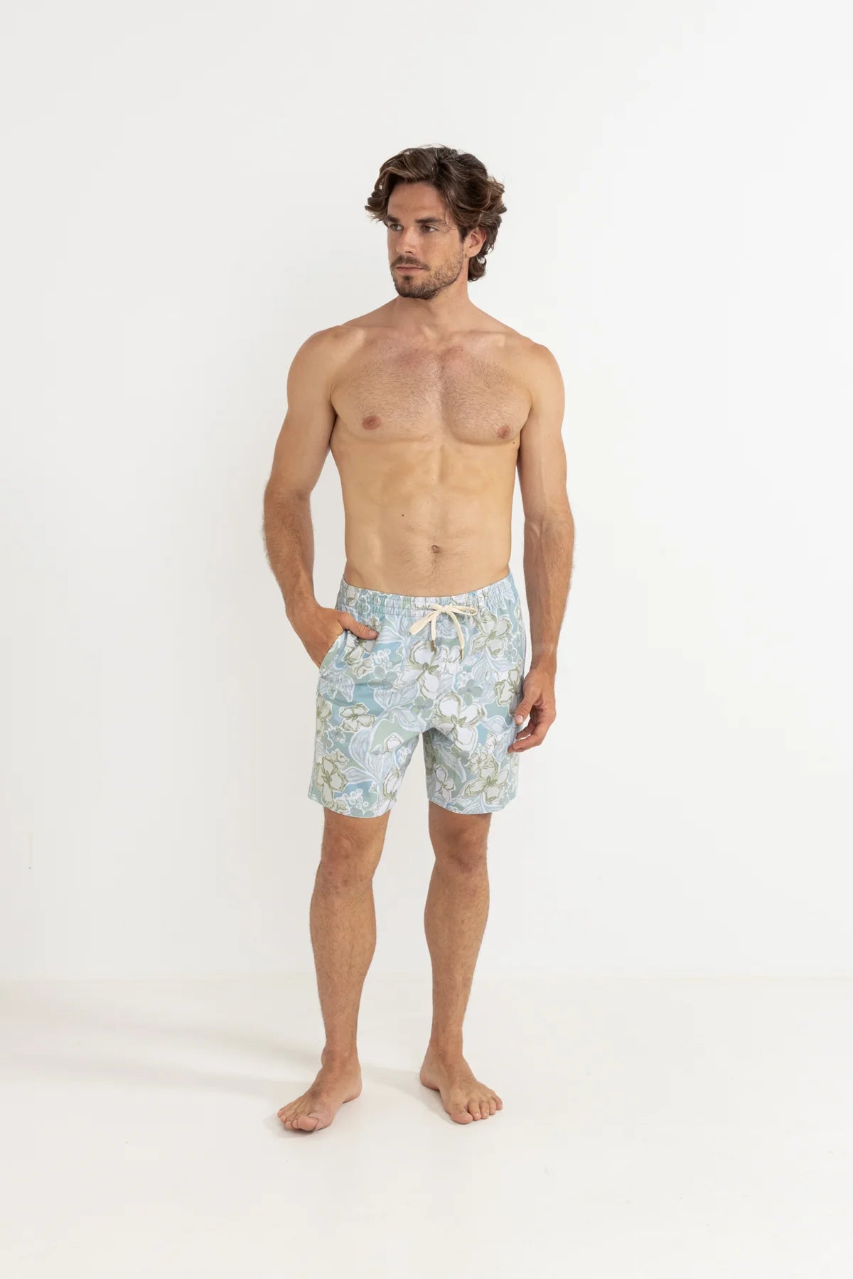 RHYTHM IN BLOOM BEACH SHORT – 17" RELAXED ELASTIC WAIST BEACH SHORT – SEA BLUE