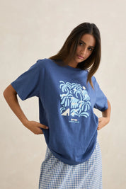 RHYTHM ISLAND WOMENS OVERSIZED TEE RELAXED FIT SURF T SHIRT INDIGO