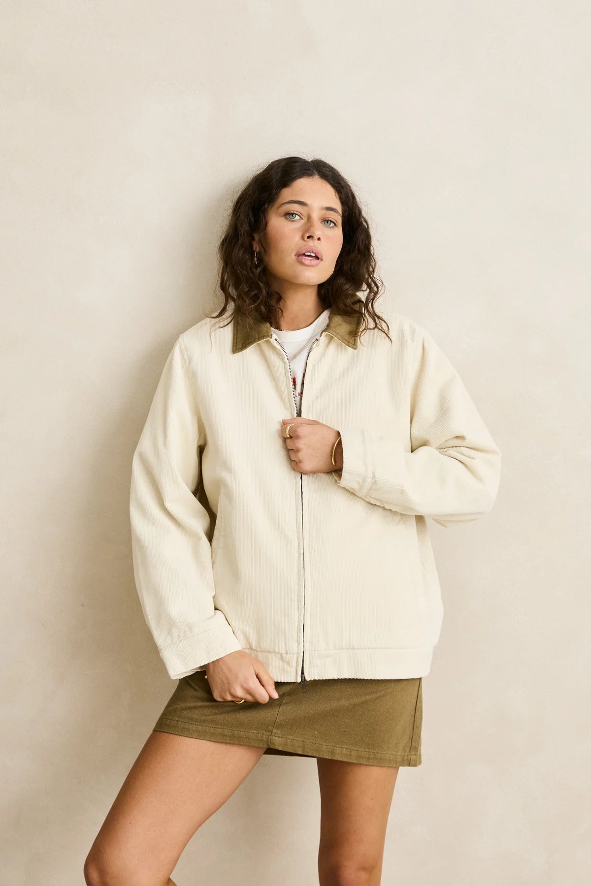 RHYTHM JAMIE JACKET WOMENS SHERPA LINED TWILL JACKET WINTER COAT VINTAGE WHITE