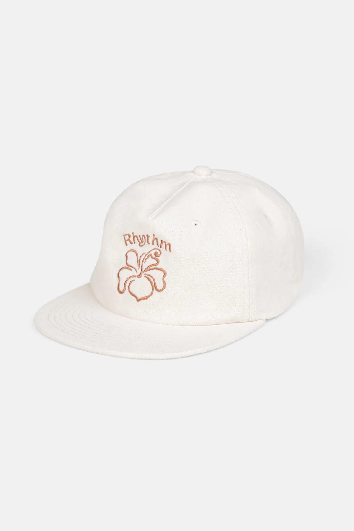 RHYTHM KAI FLORAL CAP – FLAT BRIM 5 PANEL COTTON CANVAS ADJUSTABLE CAP – CREAM