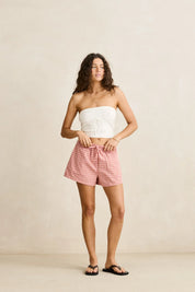 RHYTHM KIRRA CHECK SHORT WOMENS RELAXED A-LINE SUMMER SHORT PINK STRIPE