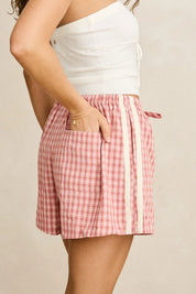 RHYTHM KIRRA CHECK SHORT WOMENS RELAXED A-LINE SUMMER SHORT PINK STRIPE