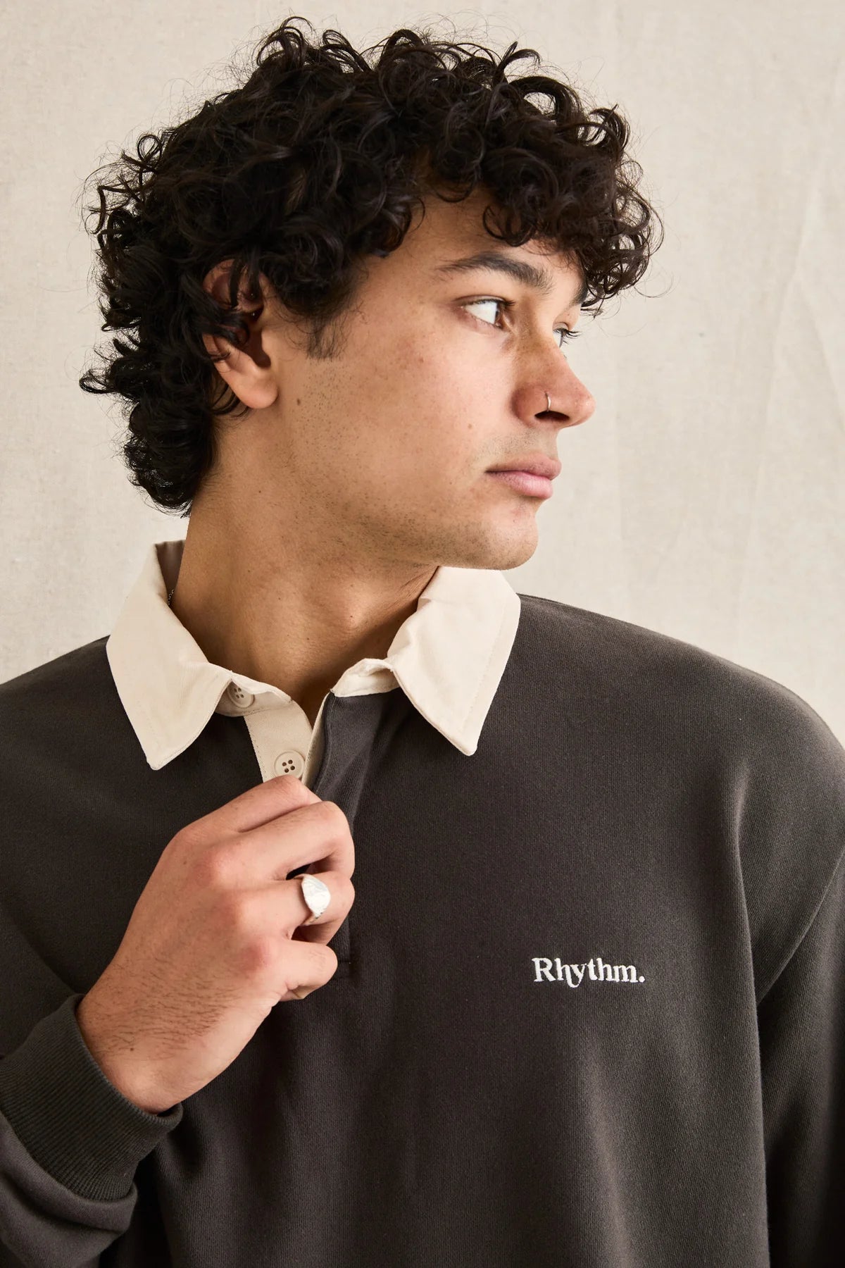 RHYTHM KOA VINTAGE RUGBY LONG SLEEVE POLO OLIVE